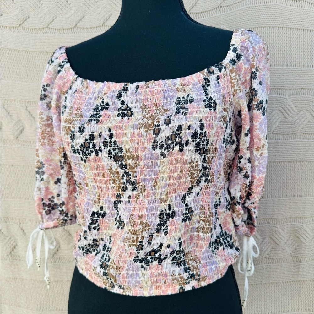 Free People Pink and Black Floral Crop Top - Picture 3 of 5
